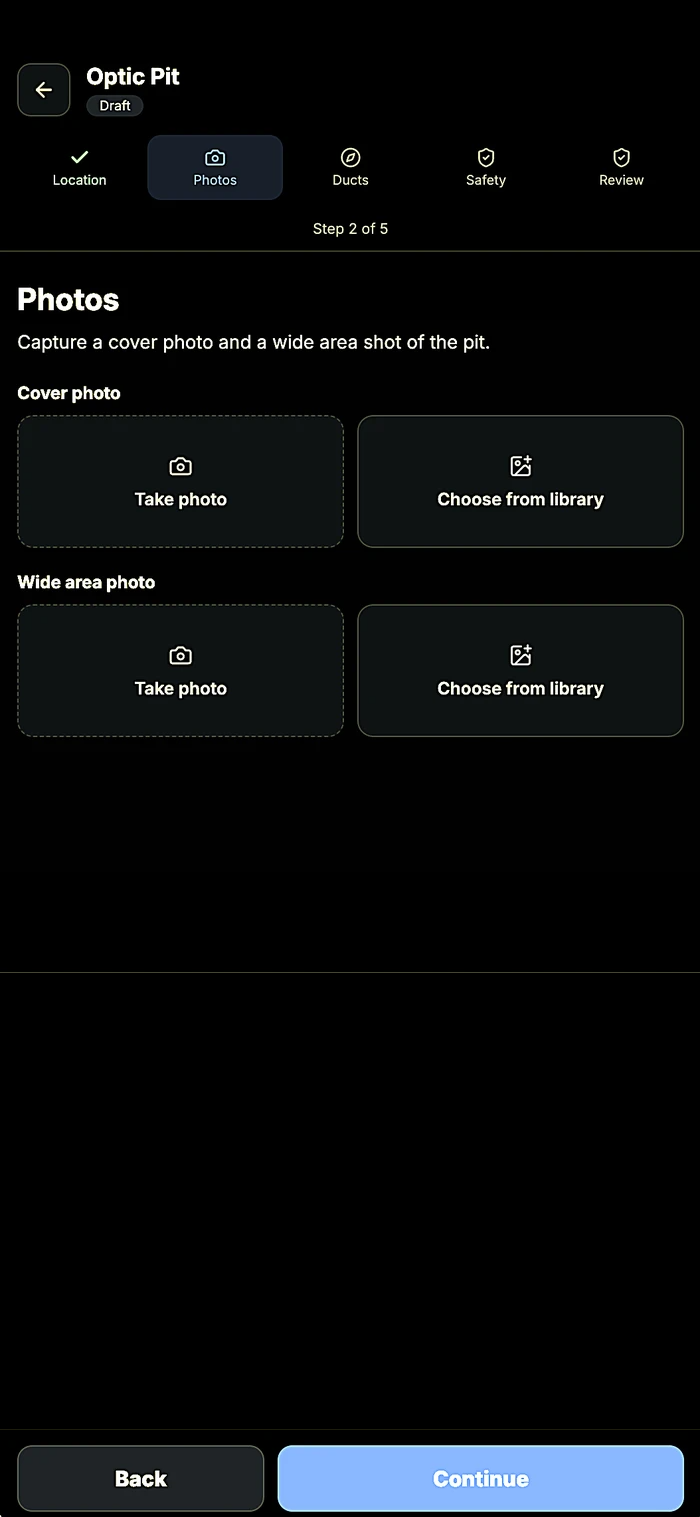 Evidence step: cover and wide area photos attached to the asset